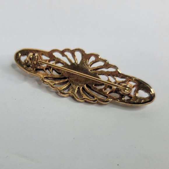 Vintage Brooch Gold Tone Faux Pearl Victorian Revival Bar Brooch Jewelry - VTG - Picture 4 of 4